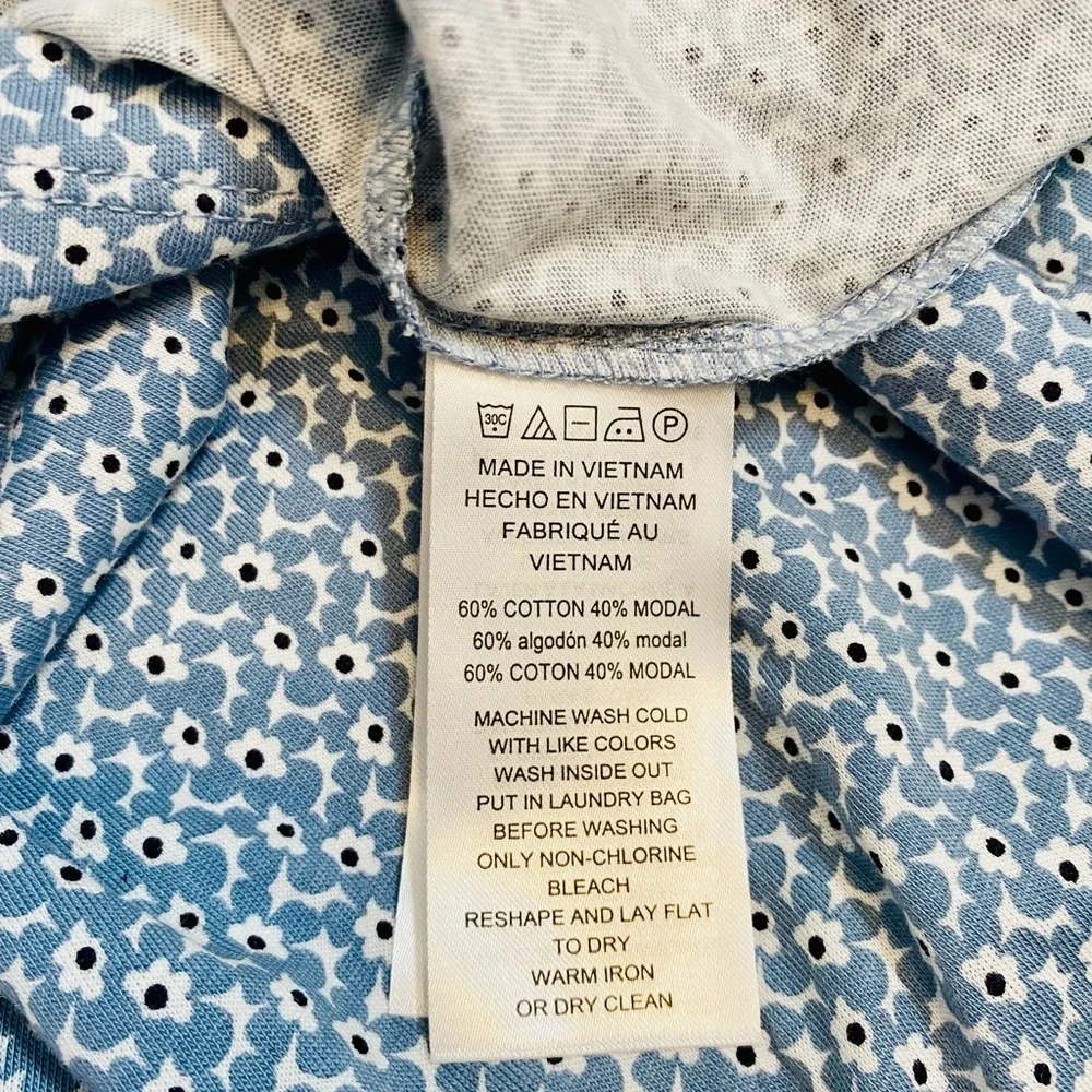 Michael Kors Large Blue White Floral Stretch Peasant Blouse 3/4 Ruffle Sleeves